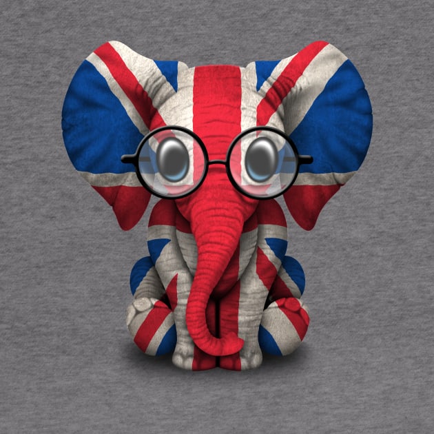 Baby Elephant with Glasses and British Flag by jeffbartels